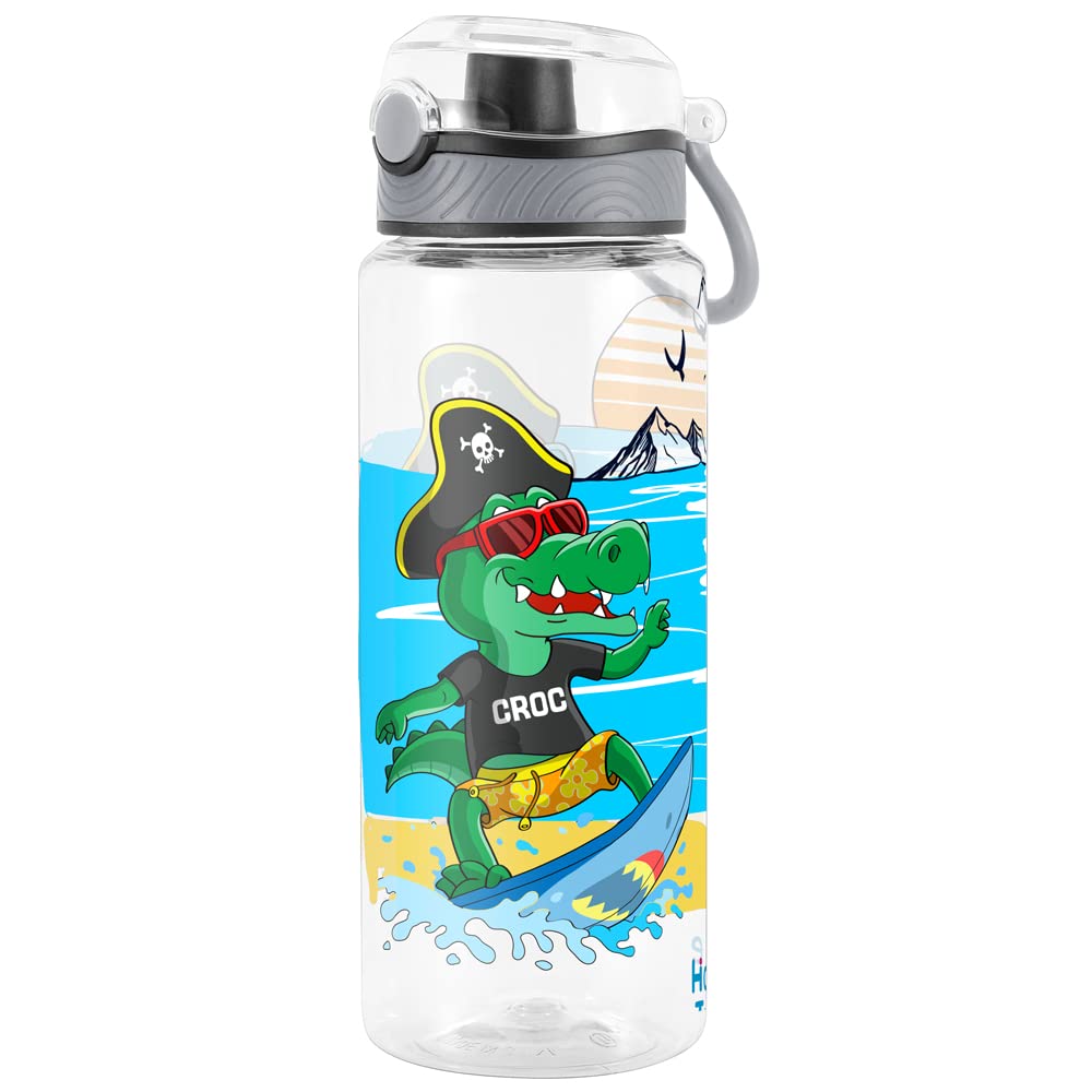 Cute Water Bottle for School Kids Girls, BPA FREE Tritan & Leak Proof & Easy Clean & Carry Handle, 23oz/ 680ml (Croc)