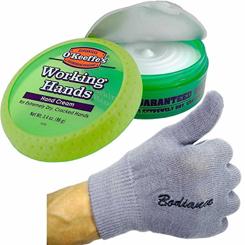 O'Keeffe's Working Hands Cream & Gloves Bundle: Unscented, Non-Greasy 3.2 oz. Cream, Gel Moisturizing Gloves (1 pair, Gray)