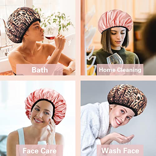Auban Shower Cap for Women, Adjustable Reusable, Extra Large, Double-Layer Waterproof Bathing Cap, Waterproof Exterior, EVA Lining, Hair Cap for All Hair Lengths, 3 Colors