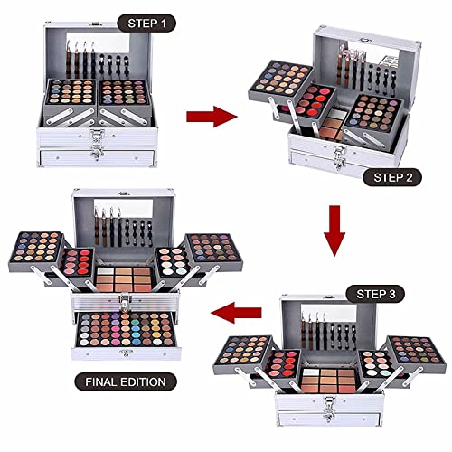 132 Color All- In- One Makeup For Women Full Kit,Professional Makeup Kit,Makeup Gift Set for Women,Girls&Teens,Include eyeshadow/lipstick/concealer/Lip Gloss/Eyeliner/Mascara(006N2-Silver)