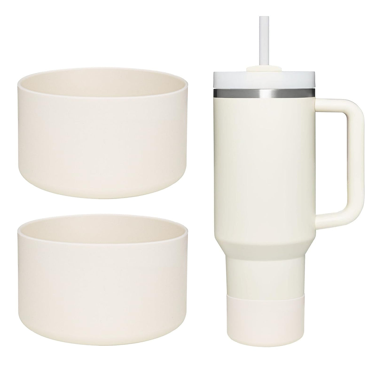 WK IEASON 2 Pcs Tumbler Bottom Protector Boot for Stanley Quencher Adventure 40oz & Stanley IceFlow 20oz 30oz and Compatible with Hydro Flask Water Bottle 12oz 21oz 24oz (Creamx2)