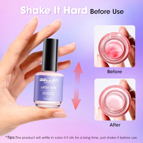 Gellen Gel Polish Remover Kit for Nails, Gel Nail Polish Remover 3-5 Minutes Removal, Pink Liquid Latex Tape Easy to Peel Off, with Manicure Tools, Fast & Easy Removedor de Esmalte Gel