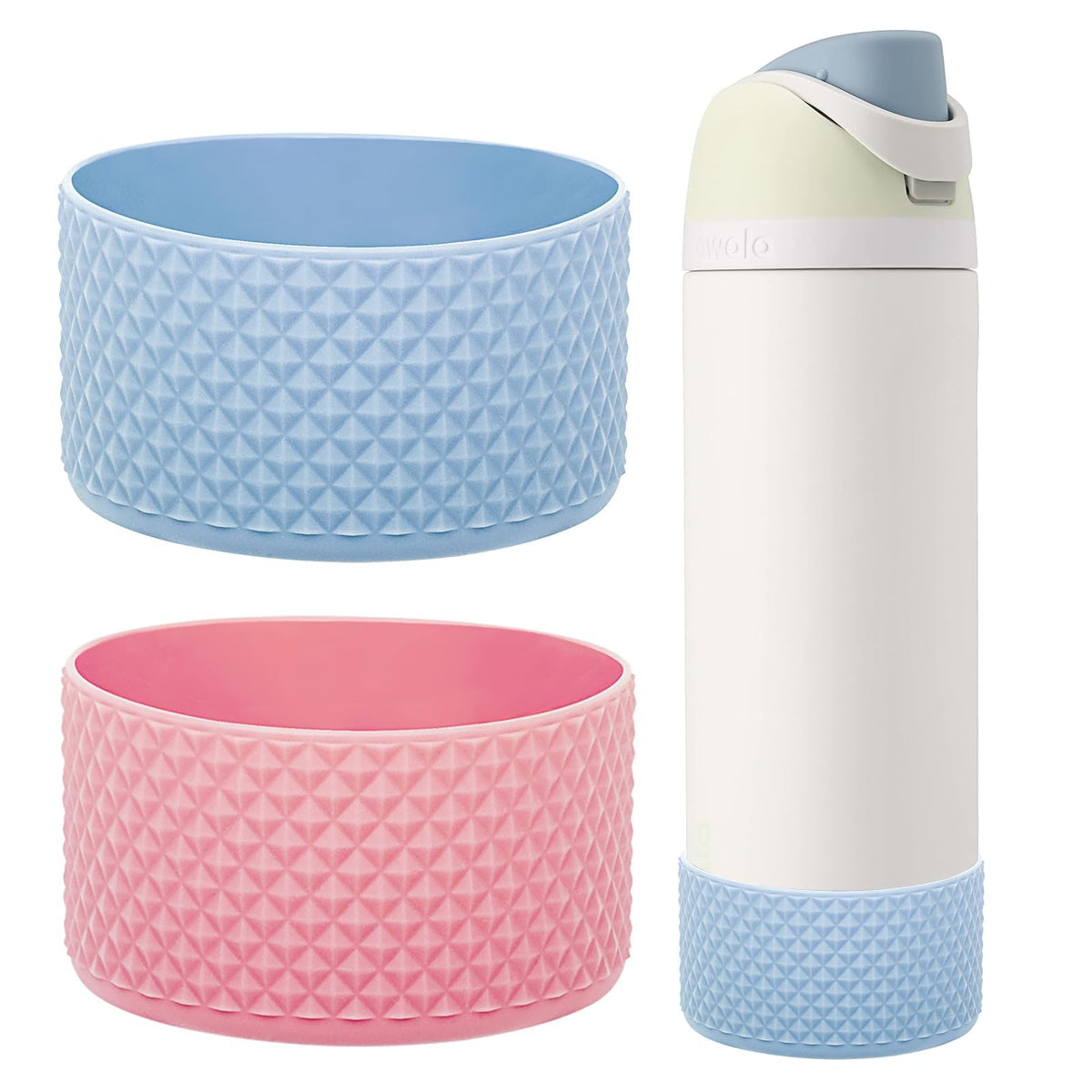 WK IEASON 2Pcs Silicone Water Bottle Boot for Owala 24oz 32oz 40oz, Protective Flask Bottom Cover Base for Owala FreeSip Twist and Flip Flask Bottles (Diomond Pink/Light blue, 24OZ)