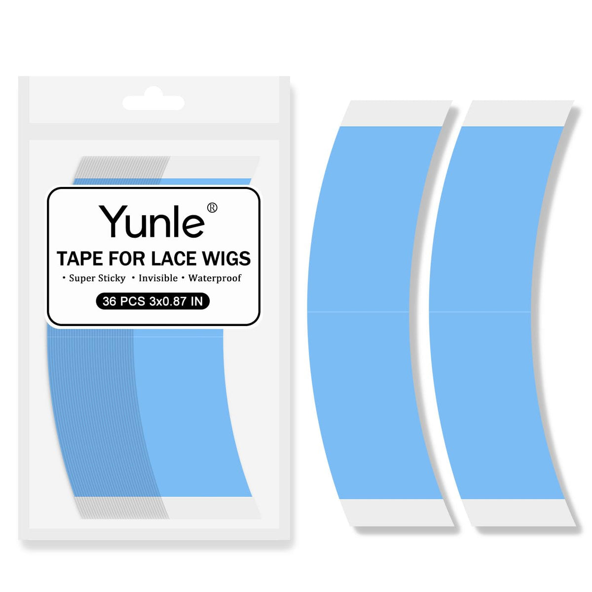 Yunle Lace Front Wig Tape Double Sided Wig Tape for Lace Wigs 36 PCS Strong Adhesive Tape Waterproof Lace Tape for Wigs Toupee Hairpiece Blue 1/2
