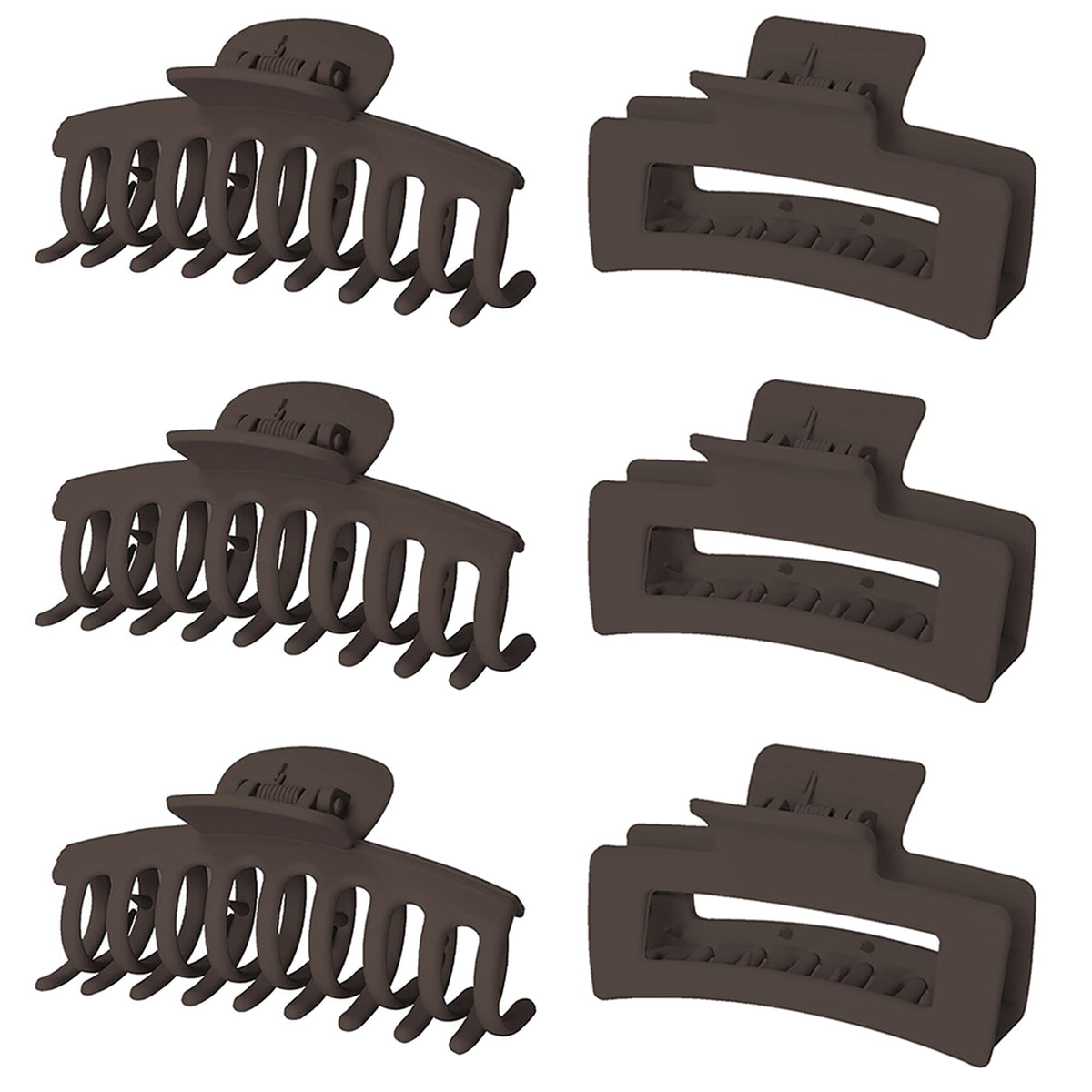 Vsiopy 3.5 Inch Non-Slip Big Matte Hair Clips for Women - 6 Pack Jaw Clips for Thick, Long and Fine Hair, Brown