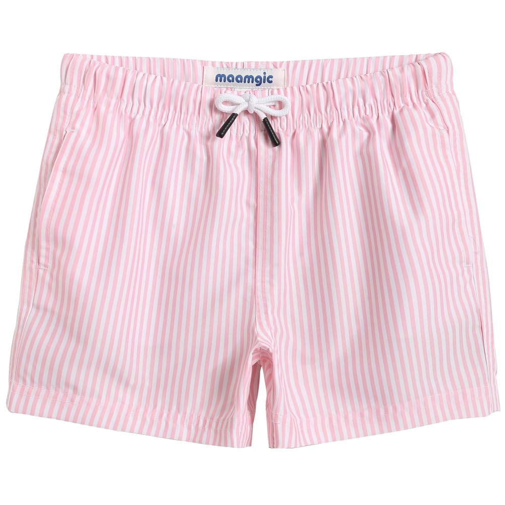 maamgic Boys Swim Trunks Toddler Swim Shorts Little Boys Bathing Suit Swimsuit Toddler Boy Swimwear Pink and White Stripes 2T,Pink and White Stripes,2 T