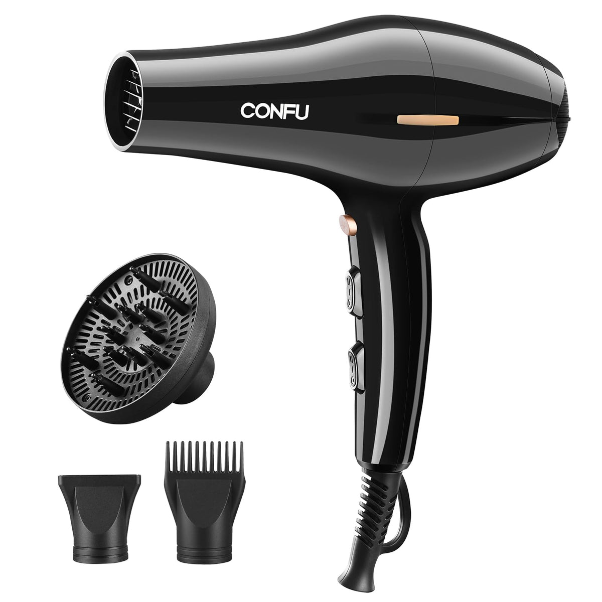 CONFU Hair Dryer, Professional Ionic Salon Blow Dryer with Diffuser for Women and Men, 5X Fast Drying, Powerful and Quiet Hair Blow Dryer for Fast & Easy Styling (1875 Watts)