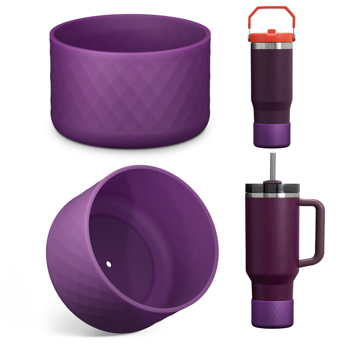 Upgrade 2PCS Protective Silicone Boot Bumper for Stanley Quencher Adventure 40oz 30oz IceFlow 20oz 30oz Tumbler, Water Bottle Bottom Sleeve Cover Accessories for Stanley Mug Cup(Dark Purple)