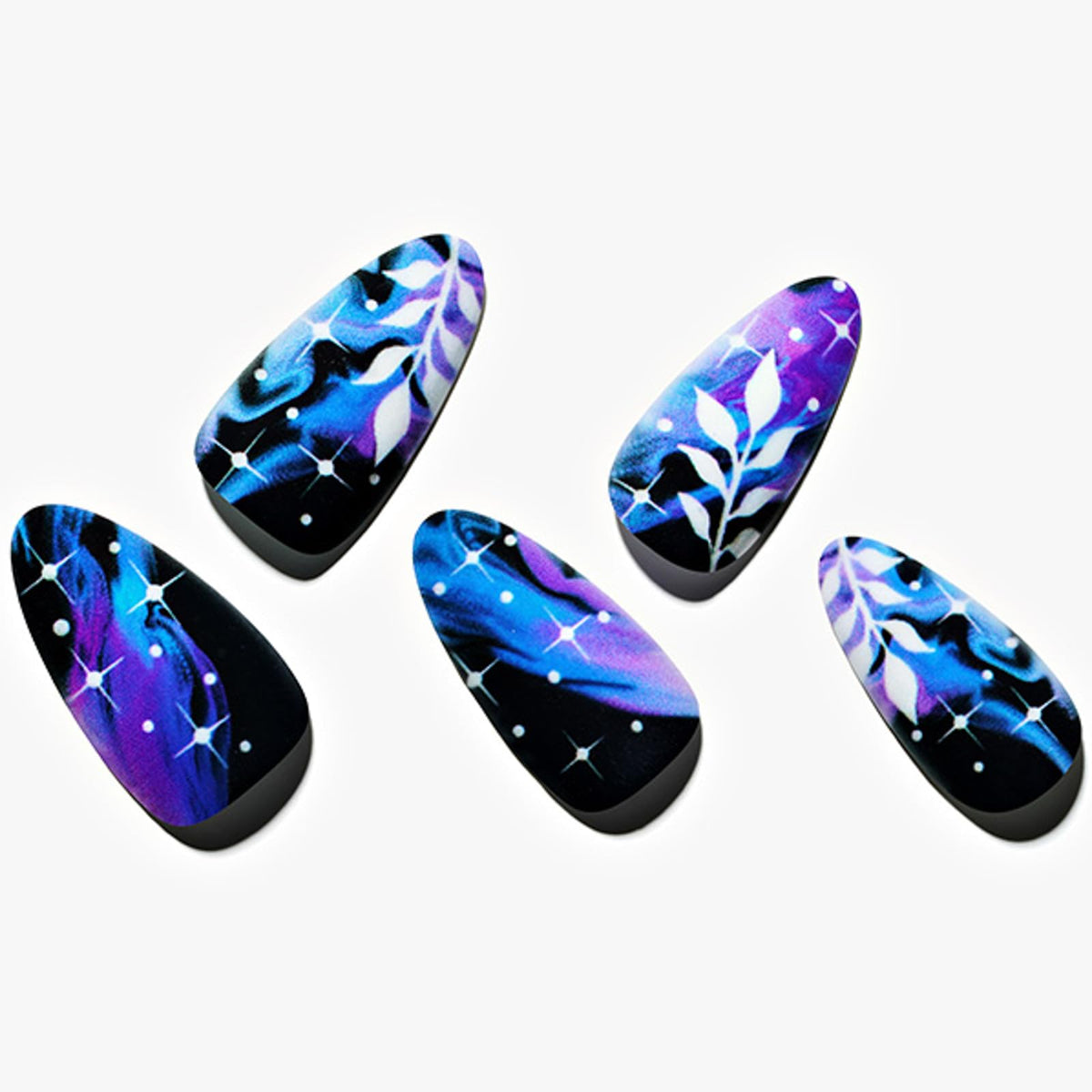 GLAMERMAID Ombre Press on Nails Medium Almond, Black Purple Gothic Fake Crush Nails, Stiletto Fake Nails, Short Oval Stick Glue on Nails Tips for Women, Reusable Acrylic False Nail Kits