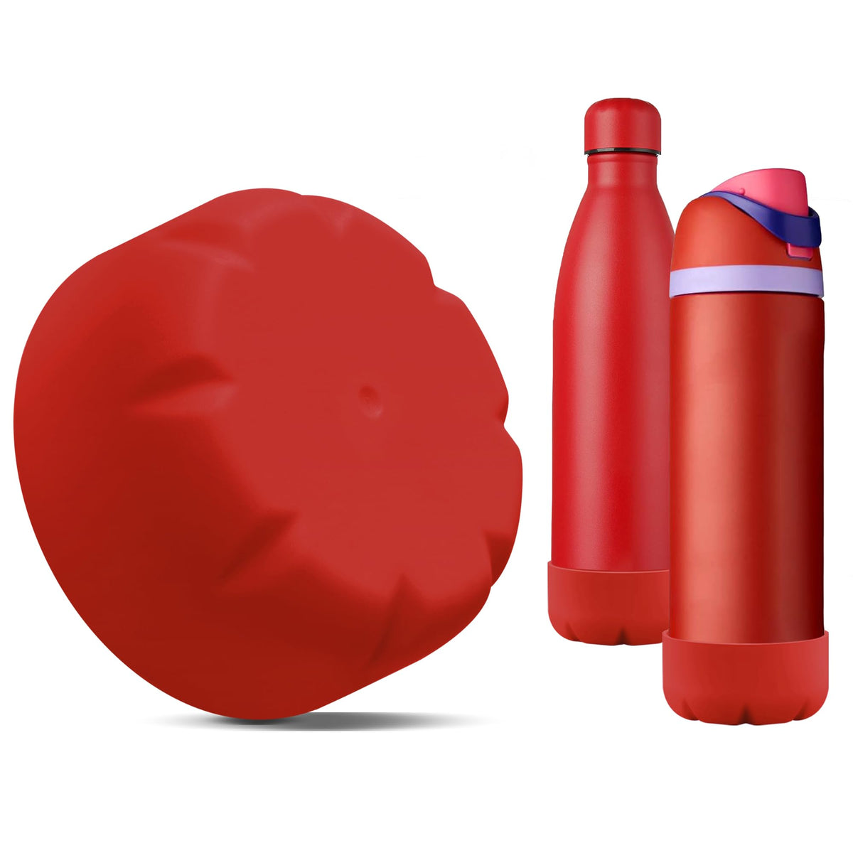 VIKIZUES Silicone Boot Compatible with Owala Water Bottle 24 oz & S'well 25 oz Water Bottle and More 25 oz Stainless Steel Water Bottles, Anti-Slip Bottom Protector Sleeve (Red)