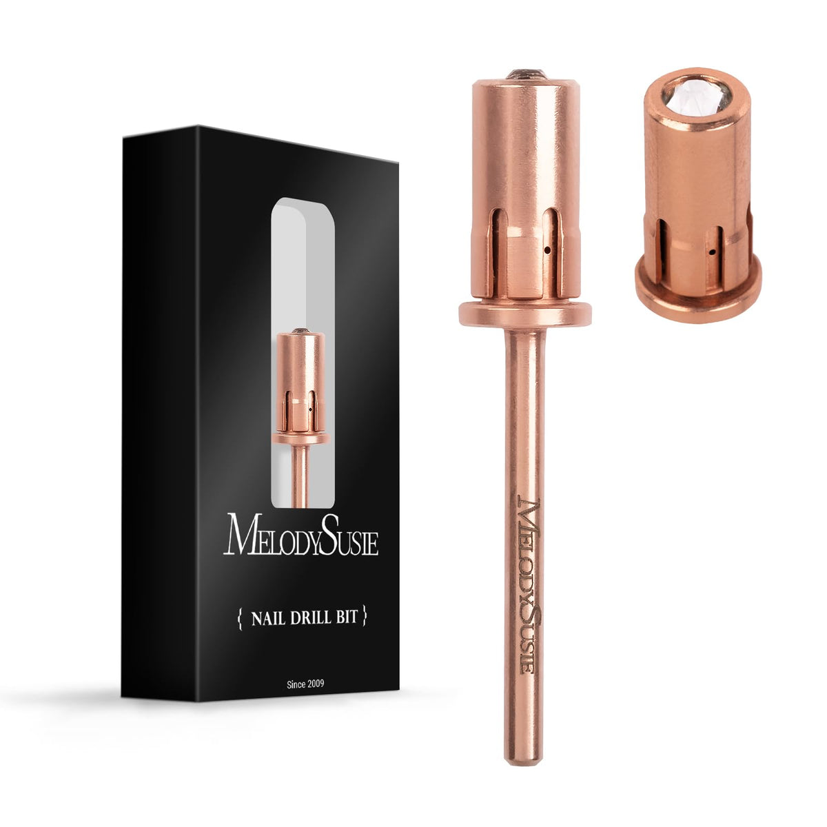 MelodySusie Crystal Top Mandrel Bit for Nails, 3/32'' Easy Off Nail Drill Bits for Sanding Bands, Suitable for Acrylic Nails Gel Manicures and Pedicures, Rose Gold