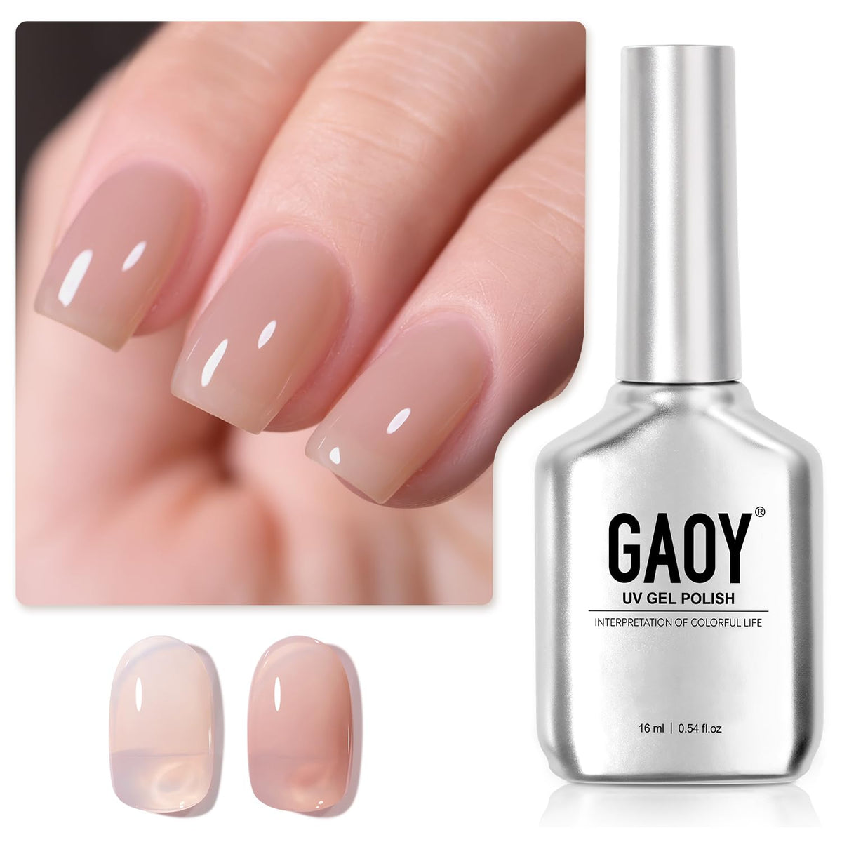 GAOY Jelly Nude Gel Nail Polish, 16ml Sheer Light Brown Translucent Soak Off Gel Polish, UV Light Cure for Nail Art DIY, 1535 Cappuccino