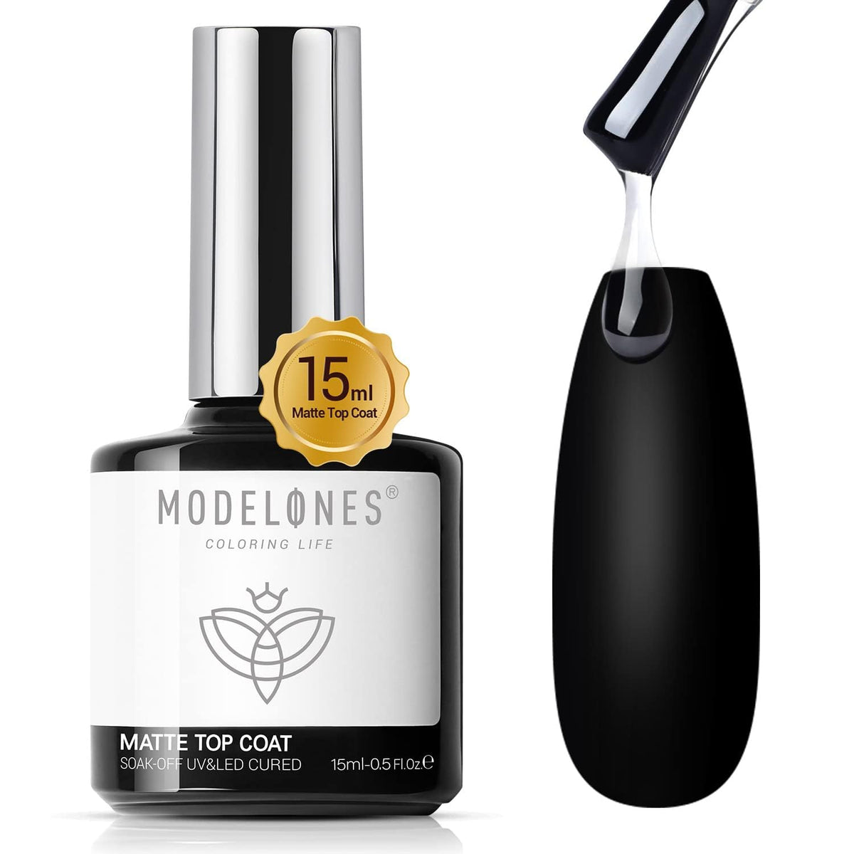 modelones Matte Gel Nail Polish Top Coat, 15ml No Wipe Top Coat Spring Gel Nail Polish Soak Off Matte Finish Long Lasting DIY Home Easter Nail Salon