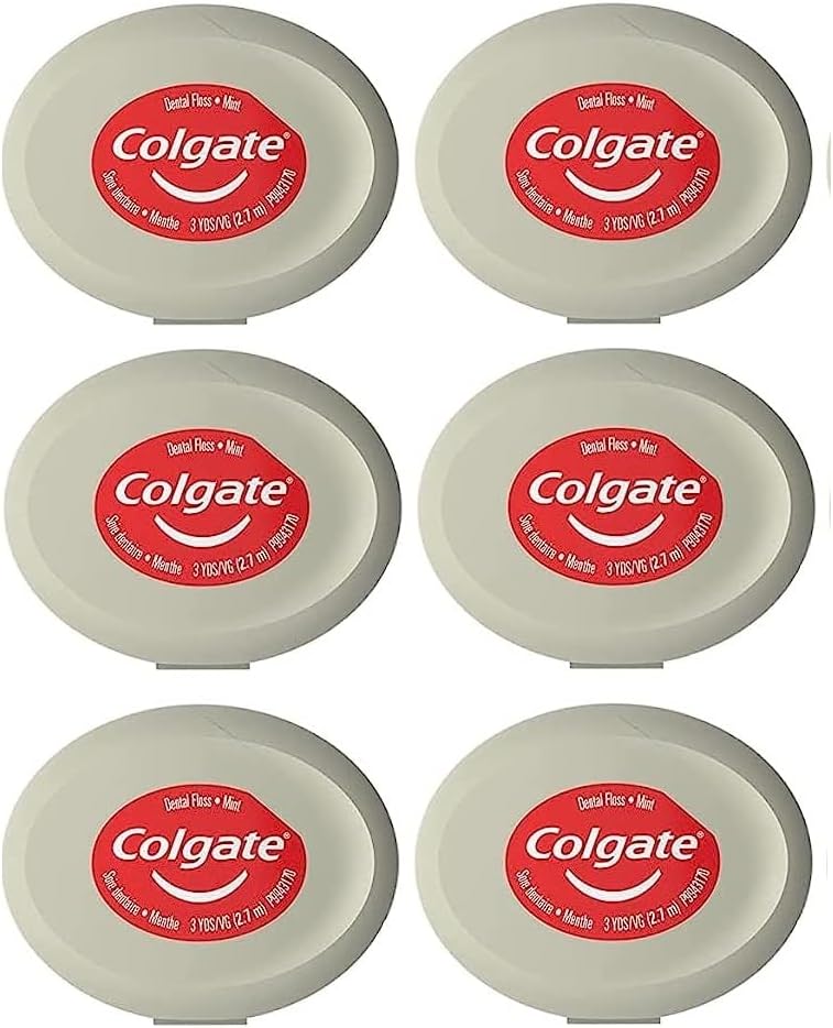 Colgate Waxed Dental Floss for Improved Mouth Health Small Travel Size 3 Yards (2.7 Meters) - Pack of 6