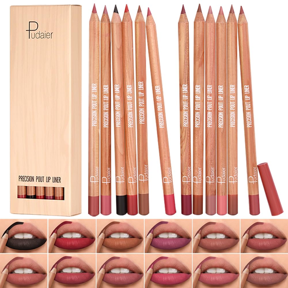 KIMIEYE 12 Colors Lip Liner Set, Matte Finish Series Lip Liners Pen Kit for Women, Long Lasting Waterproof Smooth High Pigmented Lip Pencil for Daily Makeup (Set B)