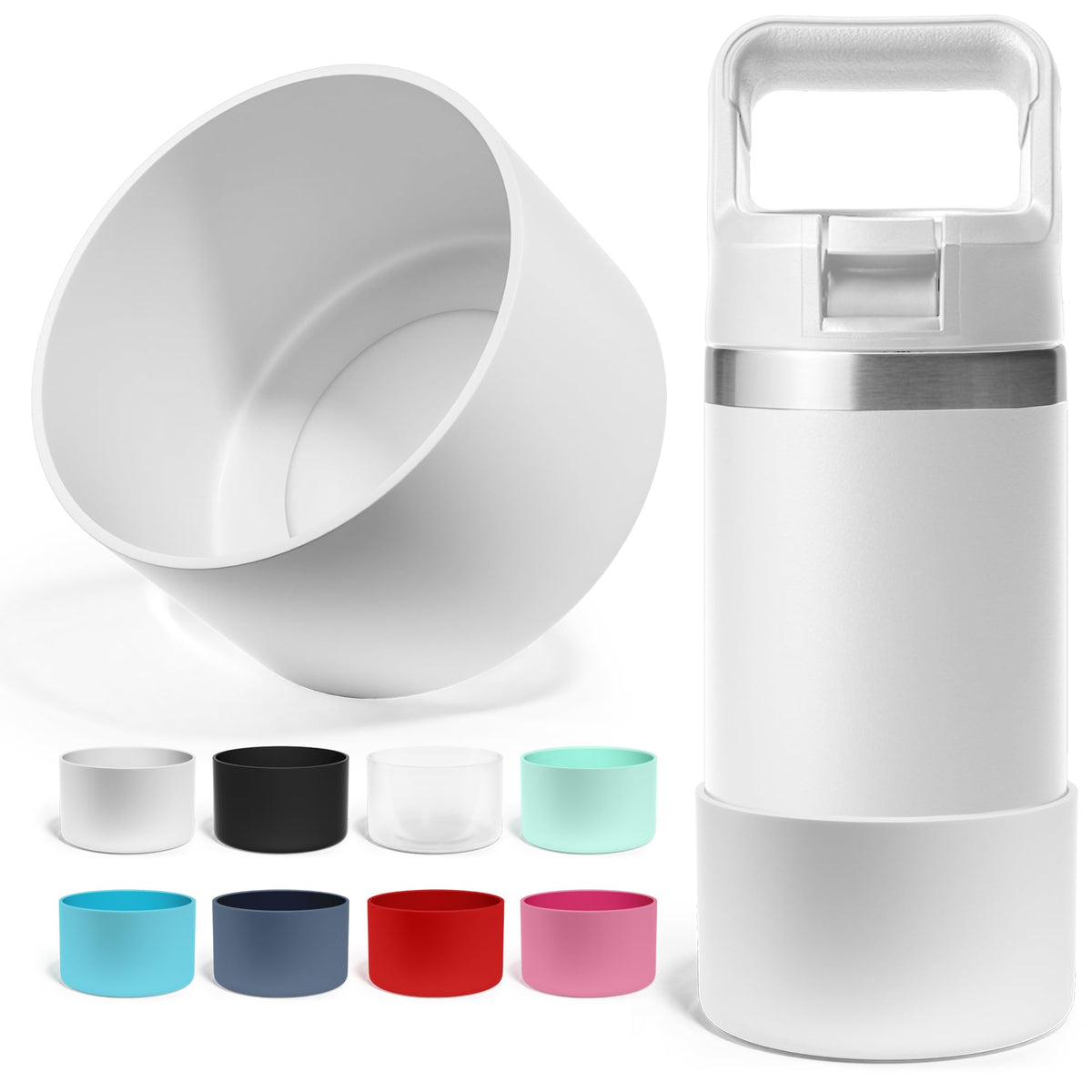 Jmoe USA Silicone Boot for Yeti Rambler Jr 12oz Bottle, White, 2mm Sleeve, Anti-Slip, Protects Against Dents & Scratches