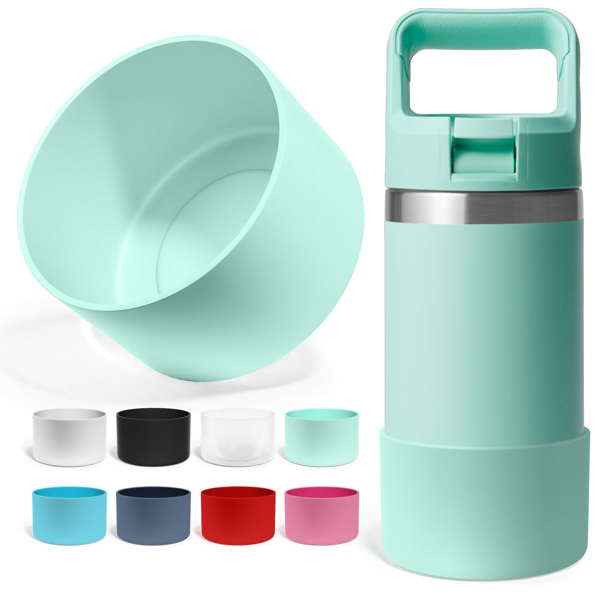 Jmoe USA Silicone Boot for Yeti Rambler Jr 12oz and 18oz Bottle | 2mm Sleeve | Anti-Slip Boot | Protector for the Bottom of your Bottle | Protects Against Damage | BPA Free Silicone (Seafoam)