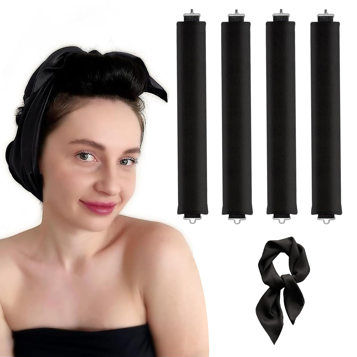 Flylipu Heatless Hair Curler, Heatless Curls Overnight Hair Curlers to Sleep in No Heat Hair Curler Curling Rod Headband Hair Rollers with Scarf, 4 Set Rod