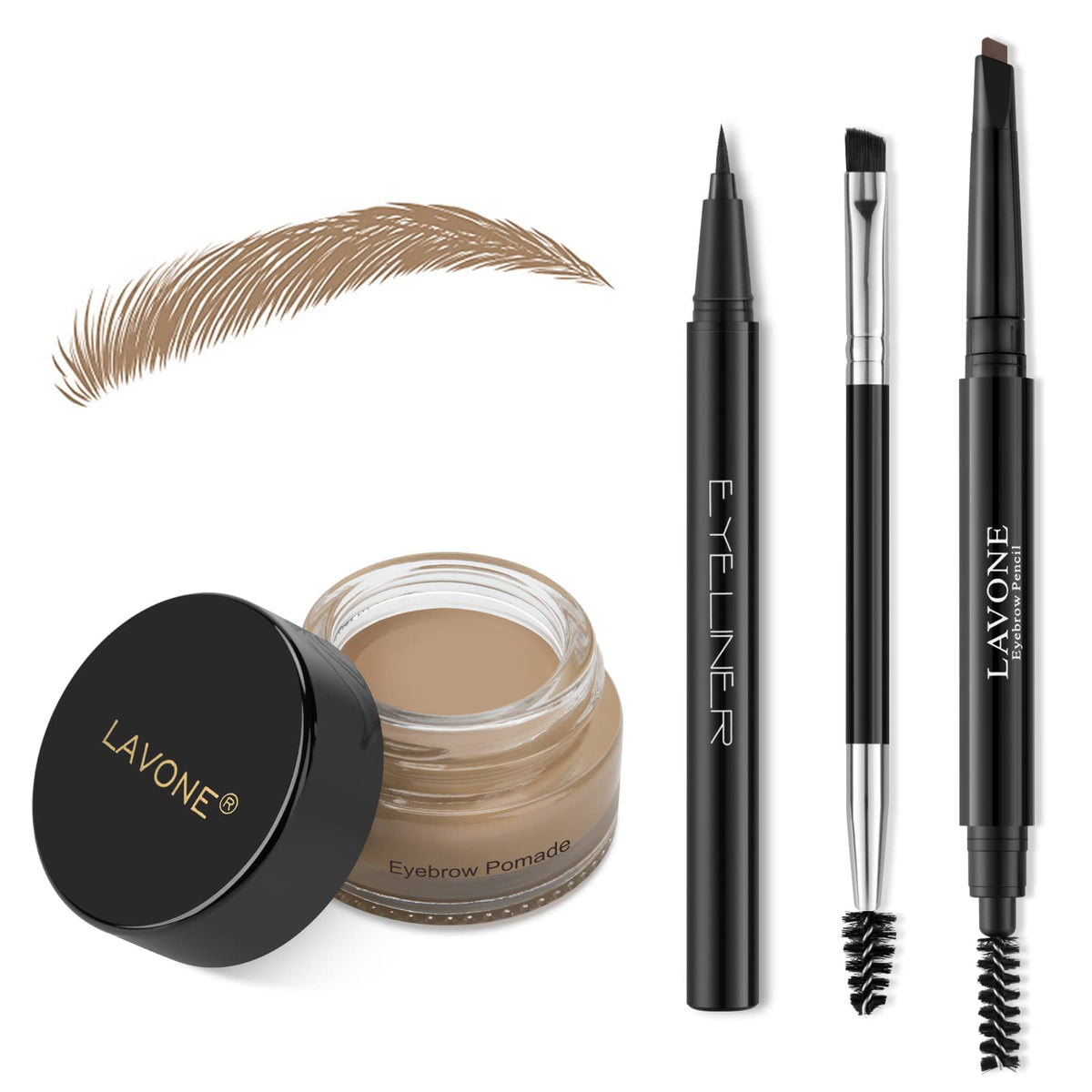 LAVONE Eyebrow Stamp Pencil Kit for Brows, Makeup Brow Stamp Trio Kit with Waterproof Pencil, Eyeliner, Pomade, and Dual-ended Brush - Taupe