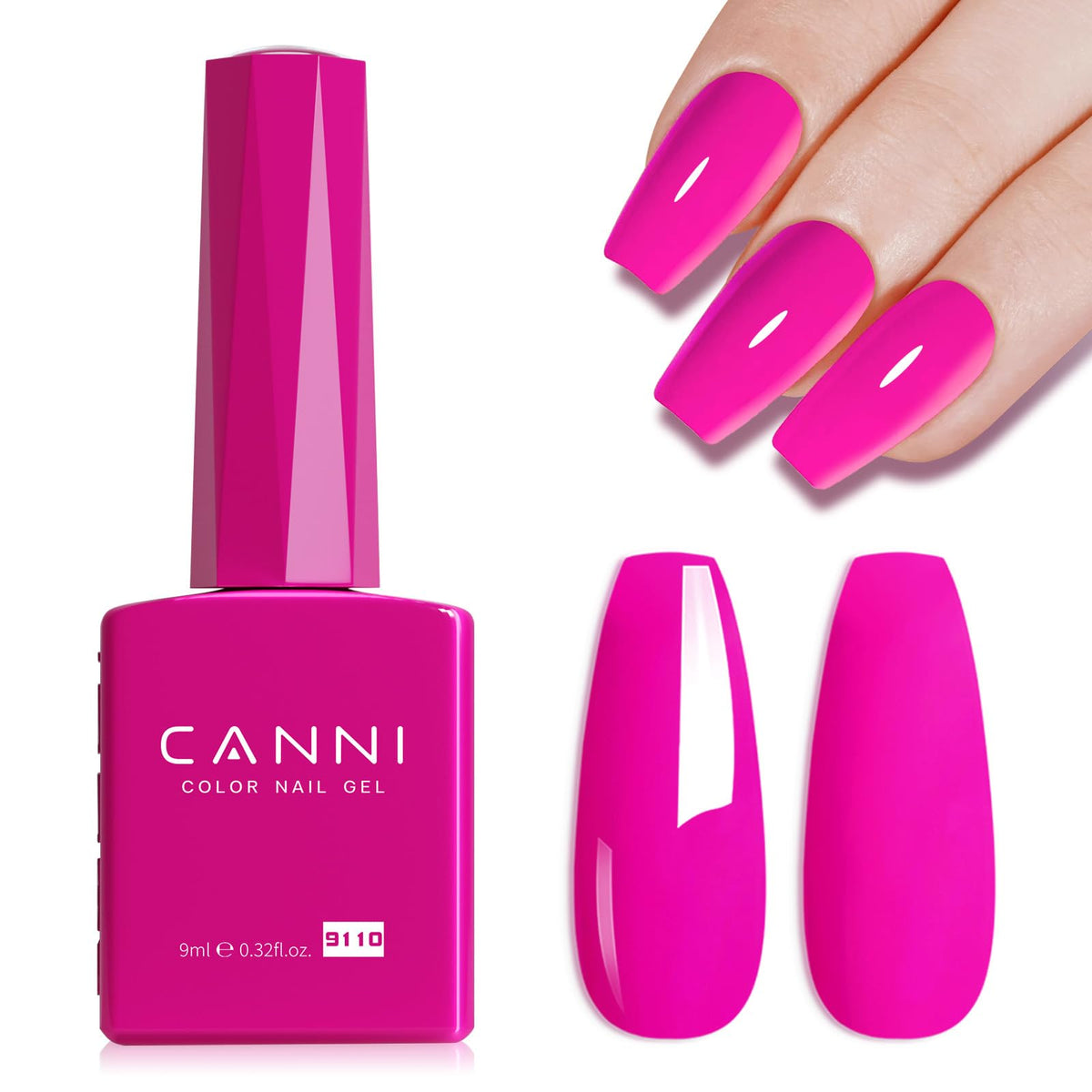 CANNI Hot Pink Nail Gel Polish, 1Pcs Bright Coral Pink Nail Polish Gel Cerise Color High Gloss Soak Off UV Gel Nail French Nail Manicure Salon DIY