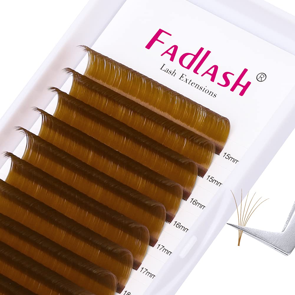 Volume Lash Extensions 0.07 D Curl Easy Fan Volume Lashes Mixed Tray 15-20mm Easy Fanning Lashes Brown Colored Lash Extension Supplies (Blond 0.07-D, 15-20mm)