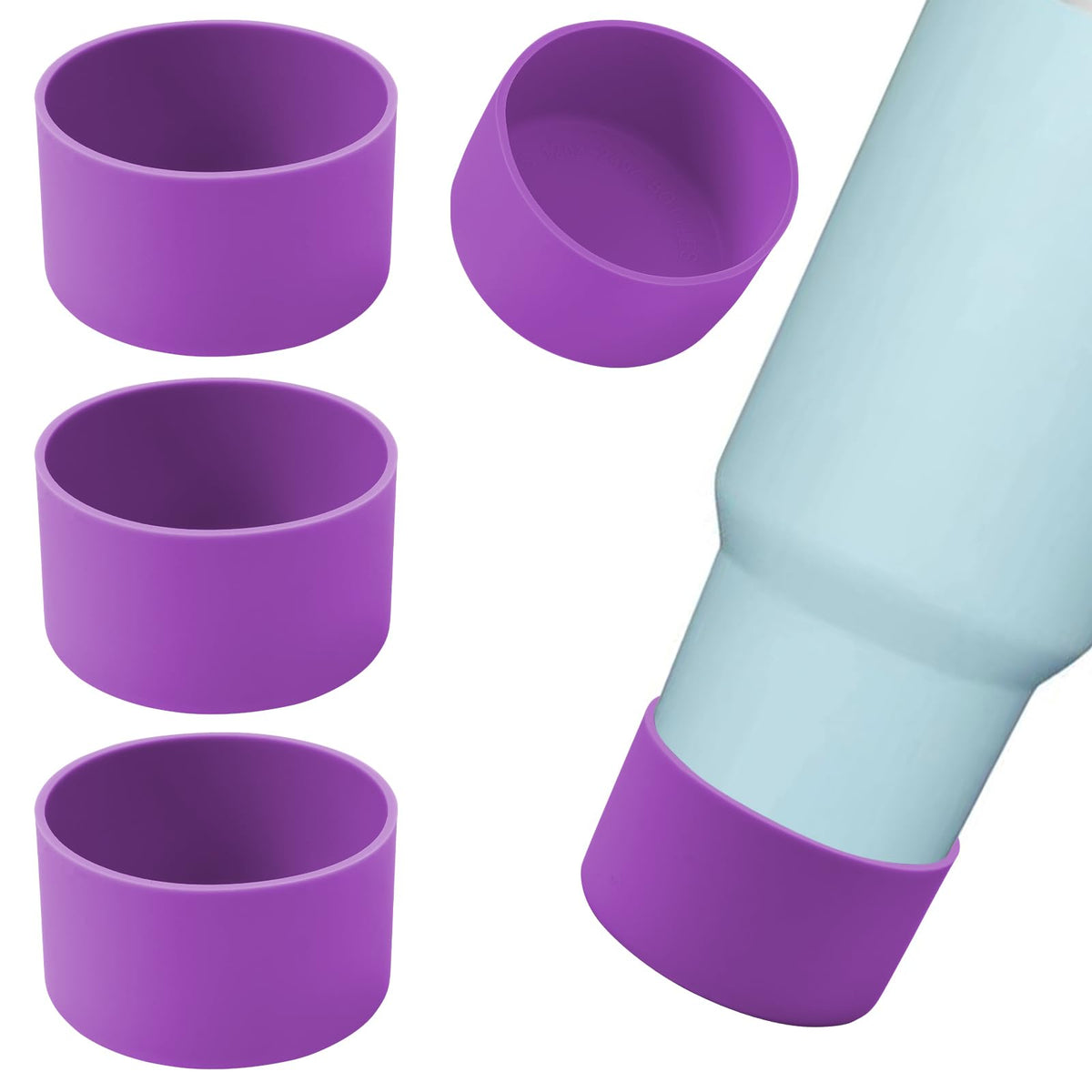 4Pack Silicone Boot for Stanley 40oz Quencher Adventure &Stanley IceFlow 30oz 20oz &Hydro Flask 12-40oz, Protective Cup Bottom Sleeve Cover Compatible with Stanley Cup Accessories (Purple)