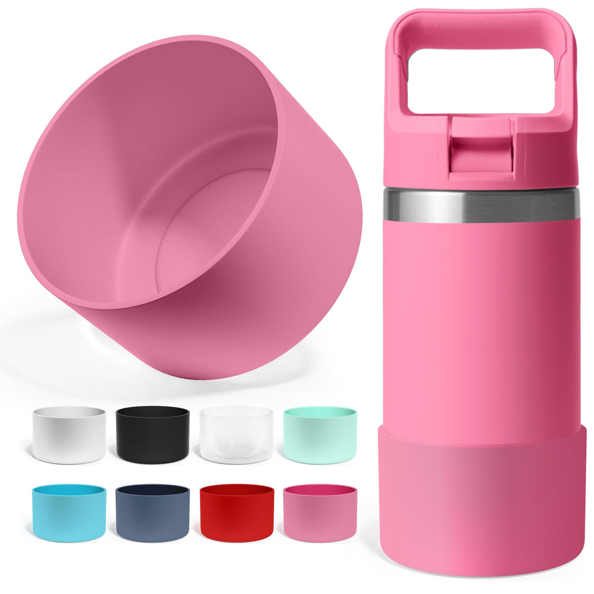 Jmoe USA Silicone Boot for Yeti Rambler Jr 12oz and 18oz Bottle | 2mm Sleeve | Anti-Slip Boot | Protector for the Bottom of your Bottle | Protects Against Damage | BPA Free Silicone (Pink)