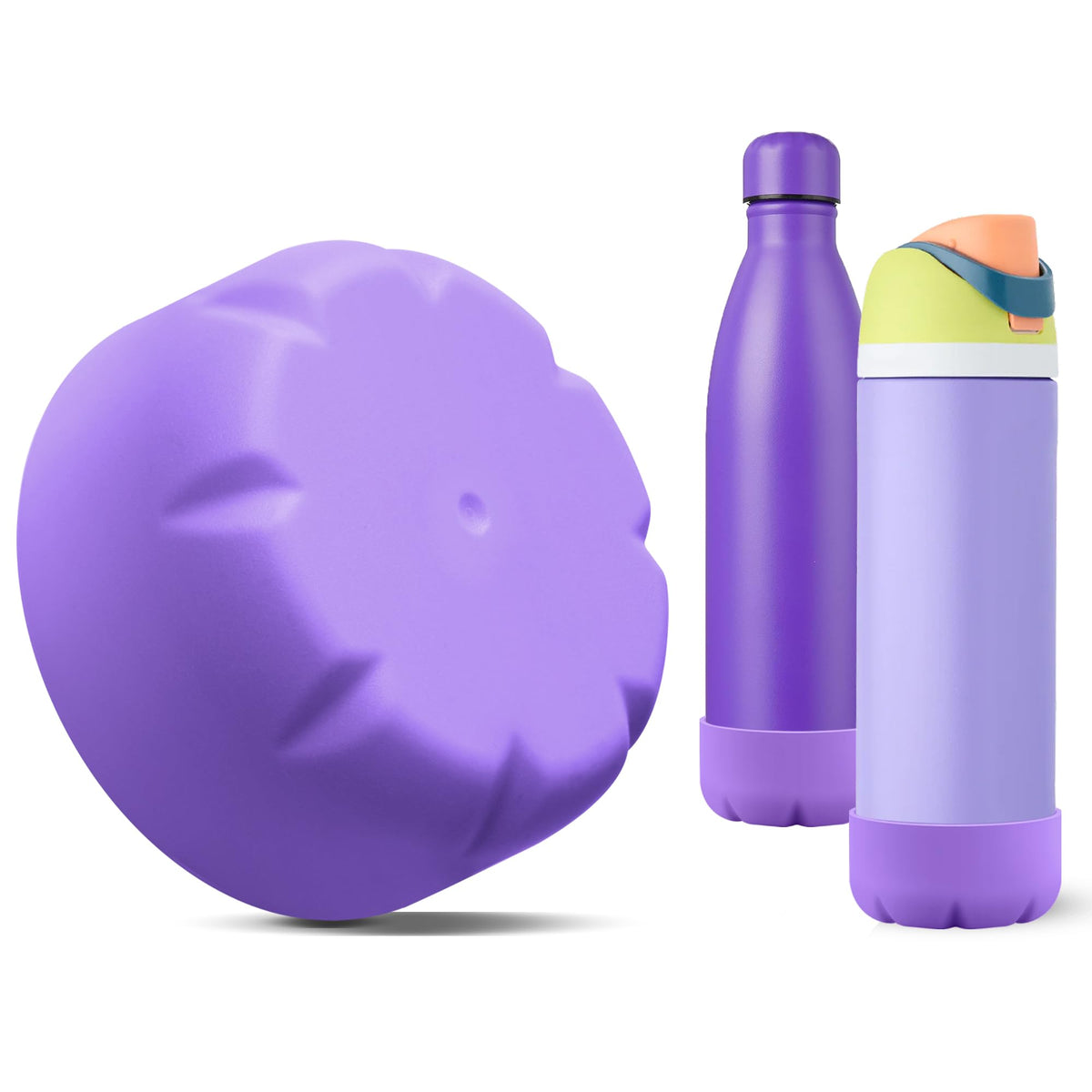 VIKIZUES Silicone Boot Compatible with Owala Water Bottle 24 oz & S'well 25 oz Water Bottle and More 25 oz Stainless Steel Water Bottles, Anti-Slip Bottom Protector Sleeve (Purple)