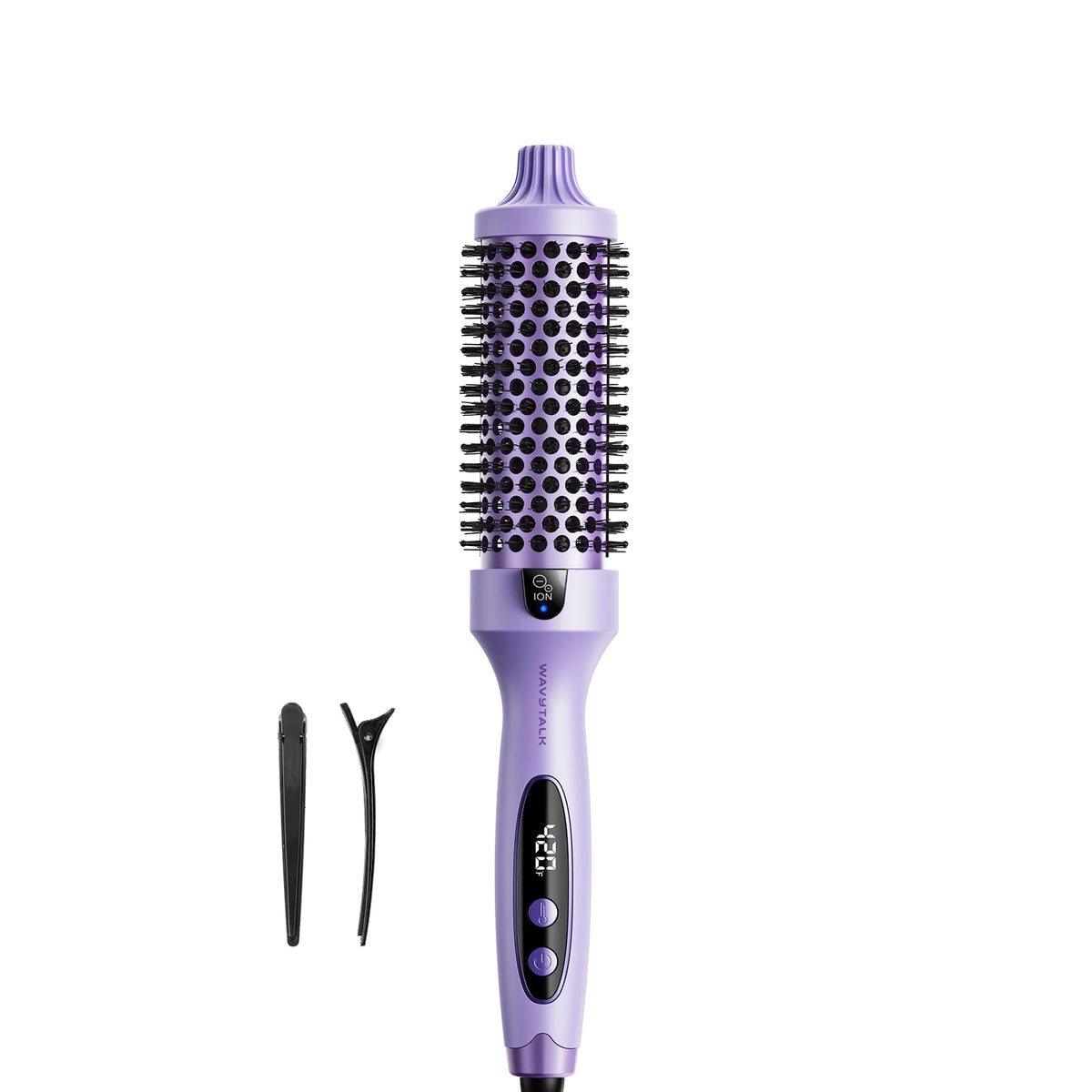 Wavytalk Thermal Brush, Blowout Boost 1.5 inch Heated Round Brush for Blowout Look, Negative Ion Technology, Ceramic Tourmaline, 5 Temperature Settings, Dual Voltage, Purple, Less Damage