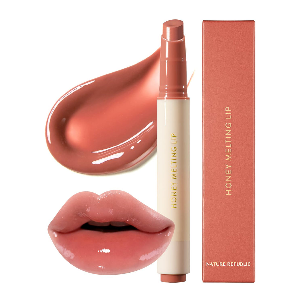 Nature Republic HONEY MELTING LIP (06 COCO) SOFT LIP STICK, Hydrating jelly Gloss, Moisturizing balms, Sheer tint, Shine & Glowy Finish, korean make up