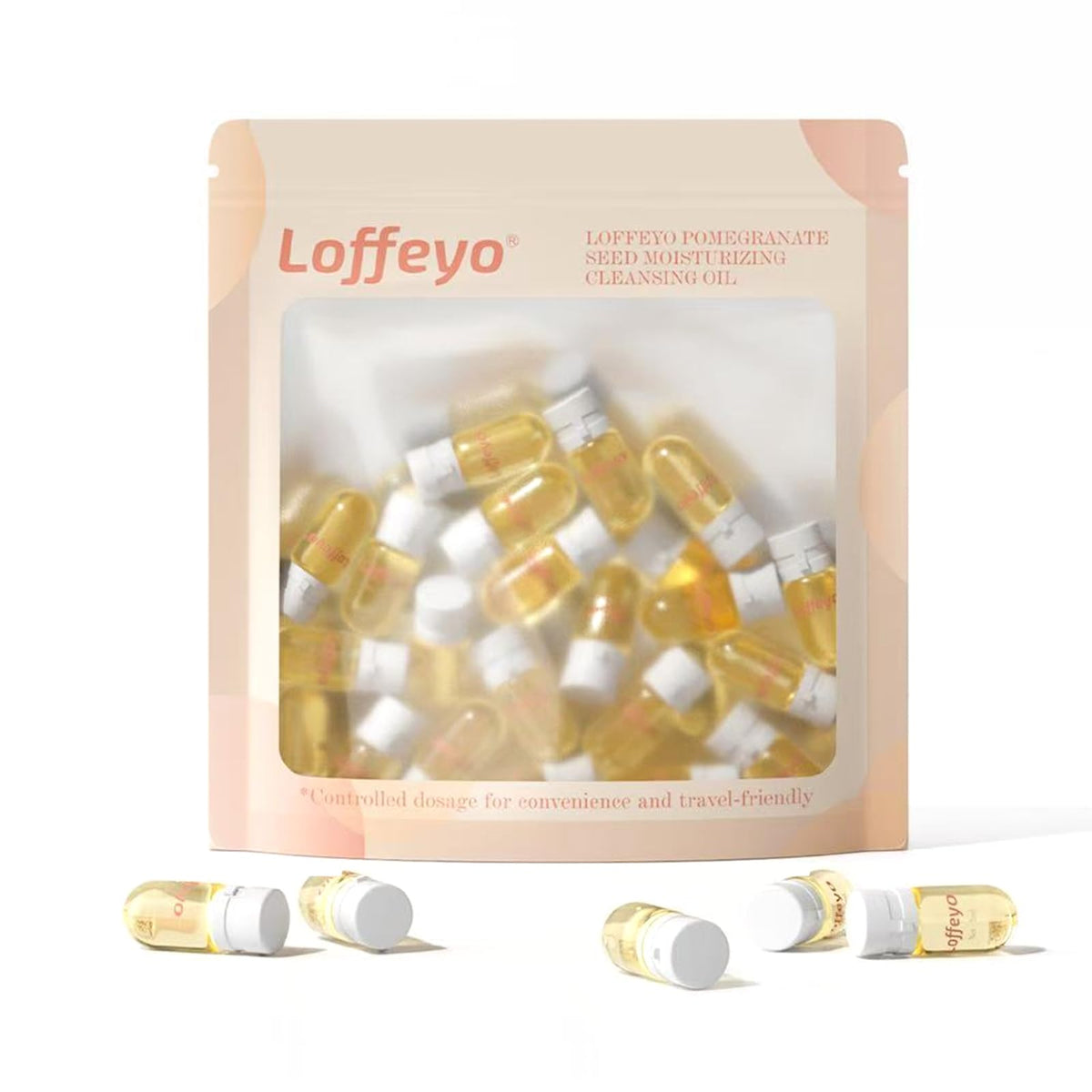 Loffeyo Pomegranate Seed Moisturizing Cleansing Oil Makeup Remover, 20 Individually Packaged Units, Travel Essential & Controlled Dosage