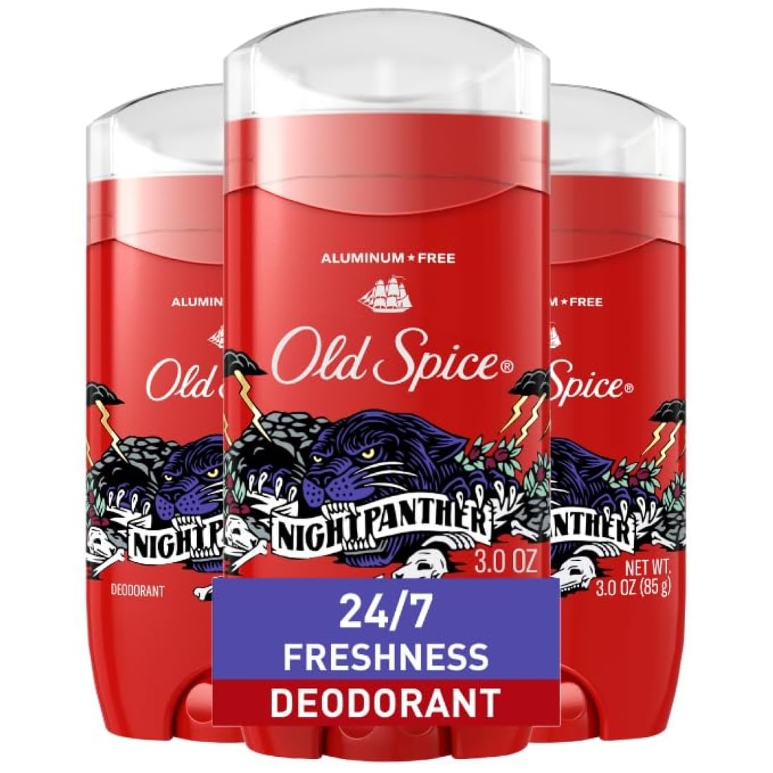 Old Spice Aluminum Free Deodorant for Men, 24/7 Odor Protection, 24/7 Freshness & Lasting Scent, NightPanther Scent, 3.0 oz (Pack of 3)