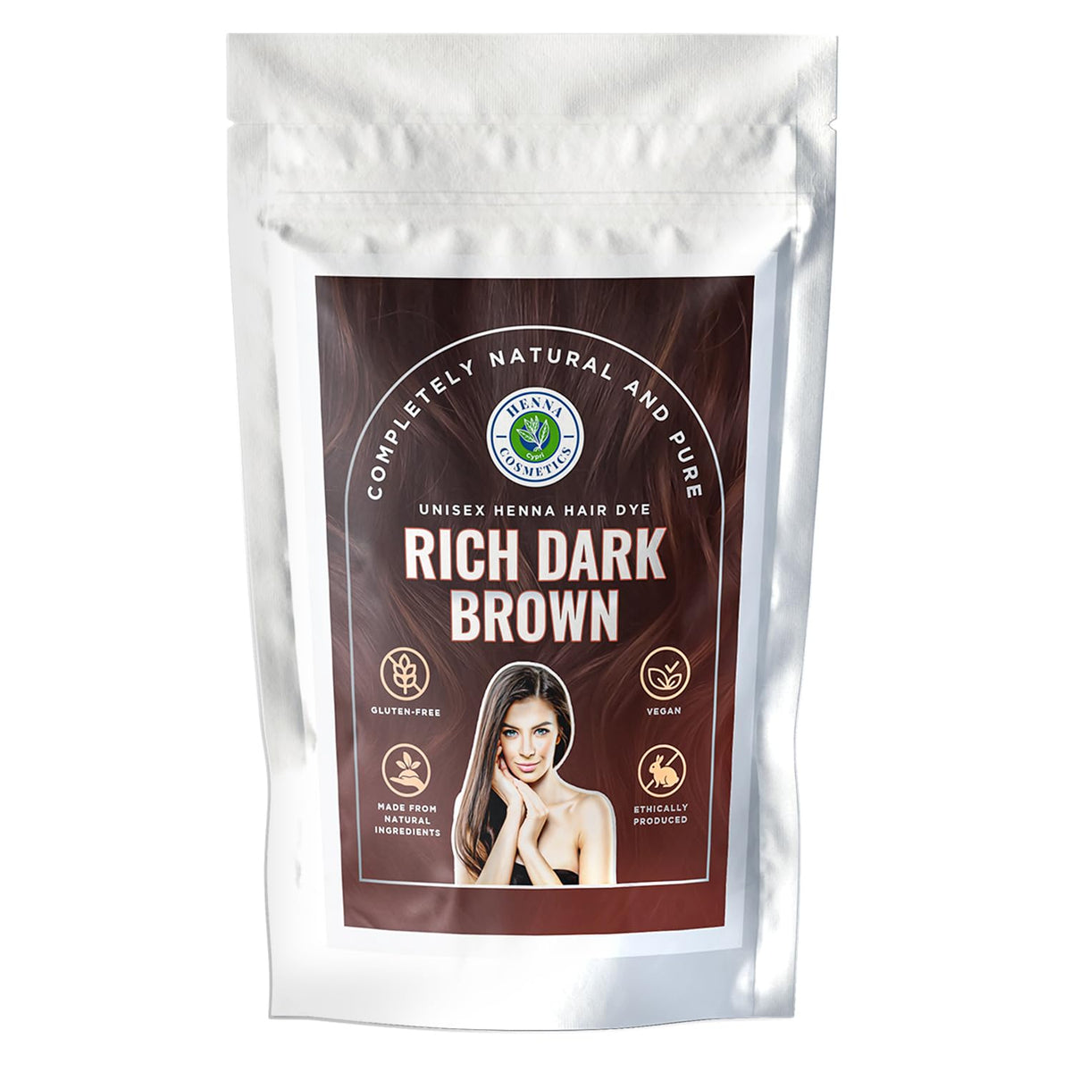 Henna Cosmetics Cypri Natural Henna Hair Color Dye, 100% Pure Henna Powder for Hair Growth Organic (Dark Brown, 100 Gr + Free 50 Gr.)