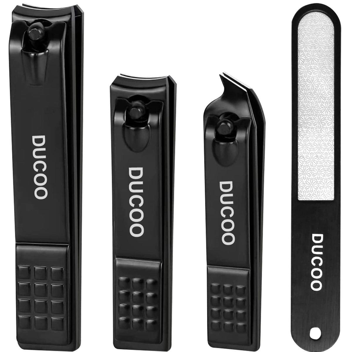 DUCOO Nail Clipper Set, 4 PCS Ultra Sharp Nail Clippers for Men, Women, Adults Toenail Fingernail Clippers, Stainless Steel Nail Cutter & File, Black