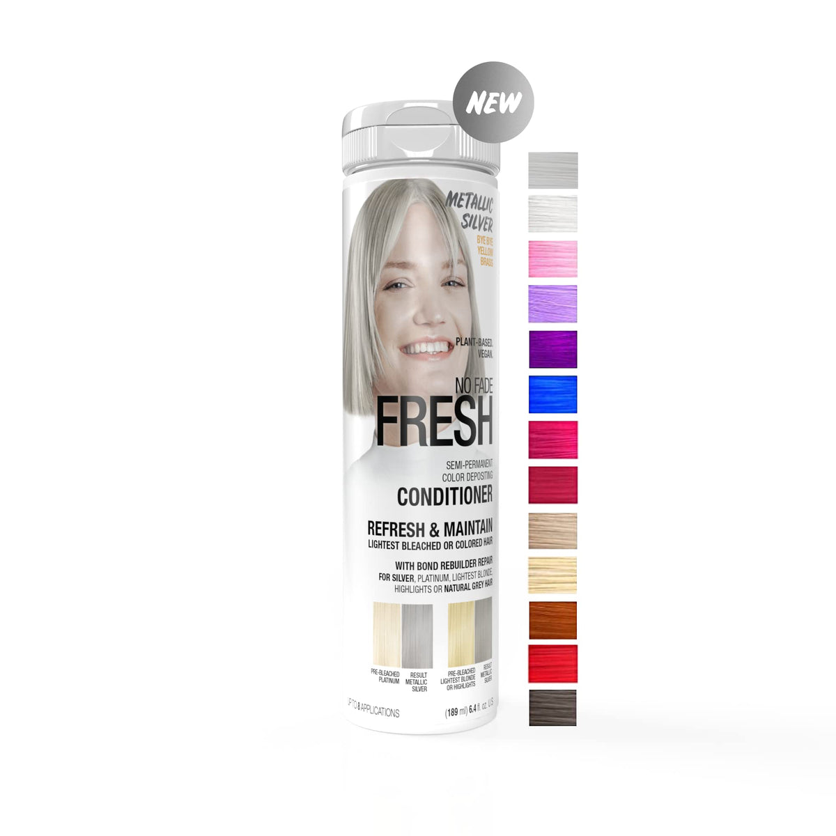 NO FADE FRESH Metallic Silver Color Depositing Conditioner - Semi Permanent Hair Color with BondHeal Bond Rebuilder - Silver Hair Dye - Deep Conditioner Hair Mask 6.4 oz