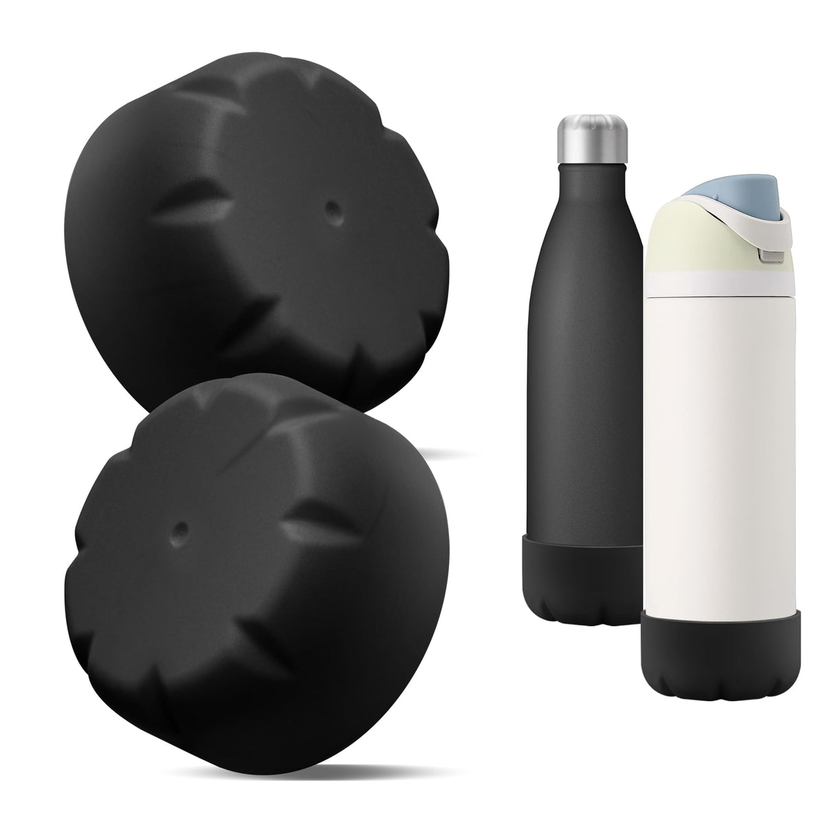 VIKIZUES 2Pcs Silicone Boot Compatible with Owala Water Bottle 24 oz & S'well 25 oz Water Bottle and More 25 oz Stainless Steel Water Bottles, Anti-Slip Bottom Protector Sleeve (Black)