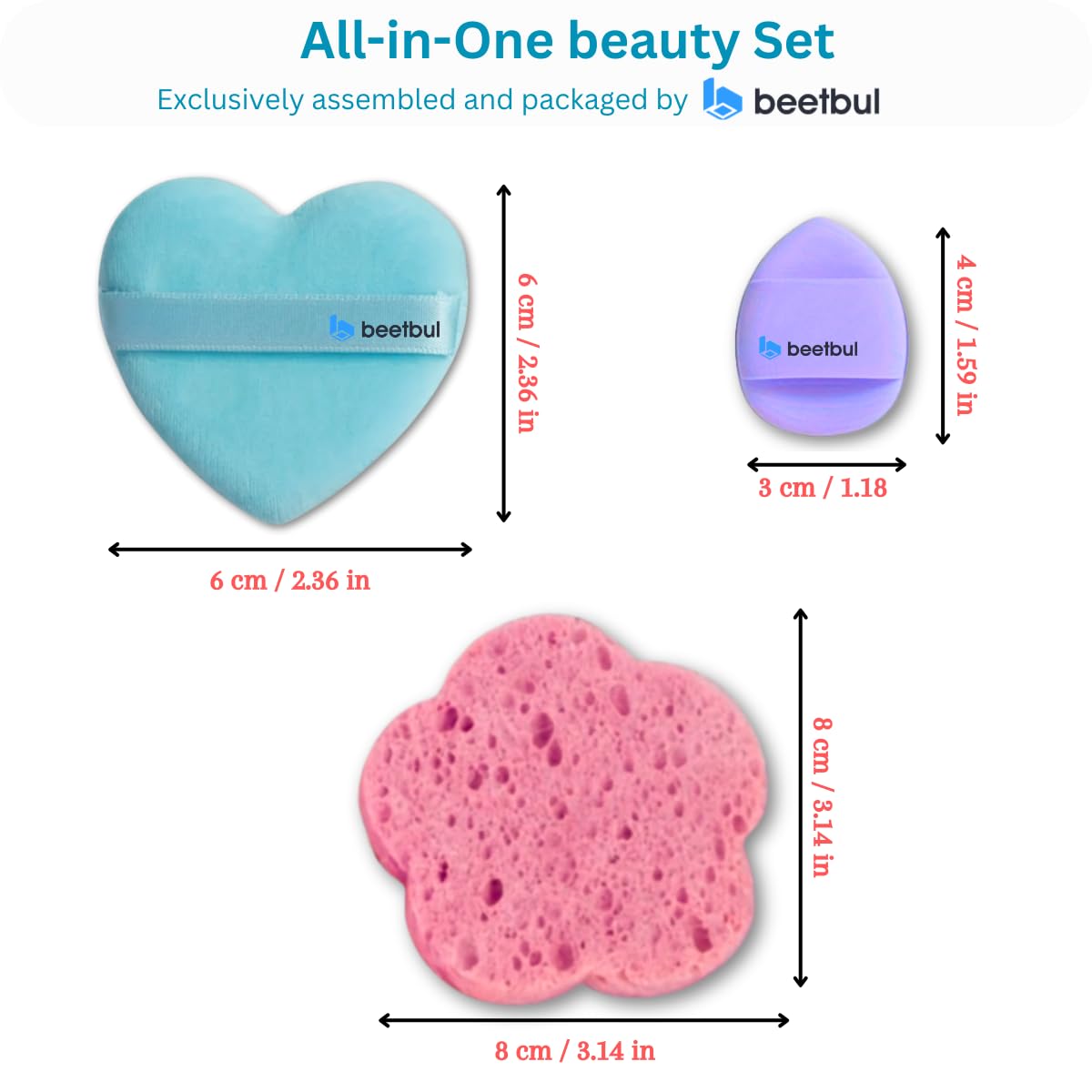 Beetbul Makeup & Exfoliation Kit - Bissú Compact Powder + 1 Medium Velvet Puff + 2 Finger Puffs + 1 Facial Exfoliating Sponge (07 Caramel, One Size)