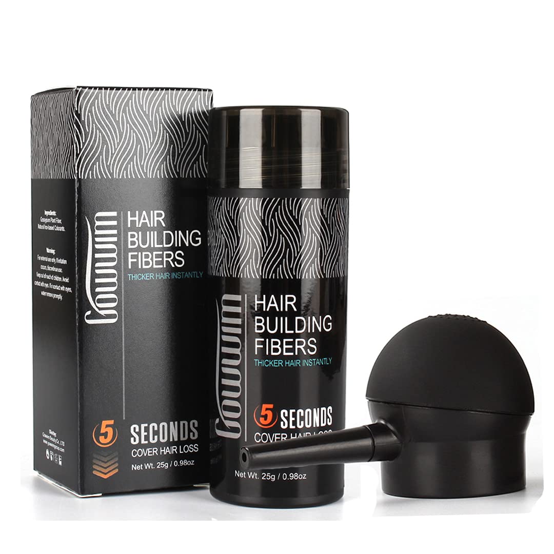 gowwim Hair Thickening Fibers 2-in-1 Kit Keratin Building Fibers, Spray Applicator & Hold Spray - Instantly Volumize Sparse Areas (Dark brown)