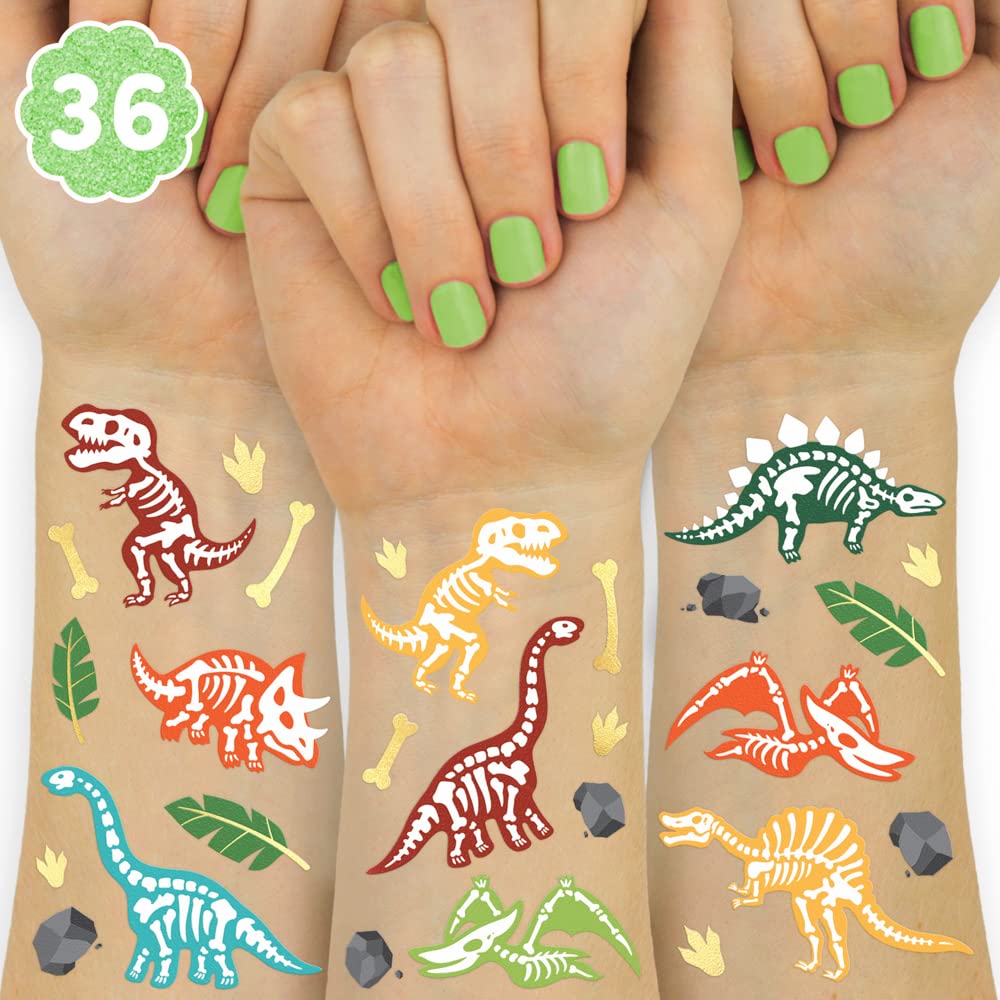 xo, Fetti Dinosaur Tattoos for Kids - 36 styles | Dino Fossil Birthday Party Supplies, T-Rex Party Favors, Stegosaurus Decorations, Easter Basket, Arts and Crafts, Activity