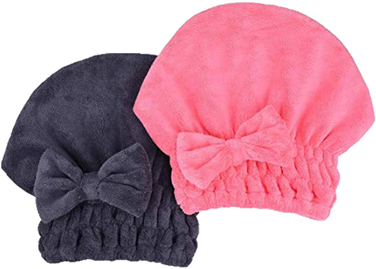 MAYOUTH Microfiber Hair Drying Towels Head wrap with Bow-Knot Shower Cap Hair Turban hairWrap Bath Cap for Curly Long & Wet Hair Gift for Women 2pack
