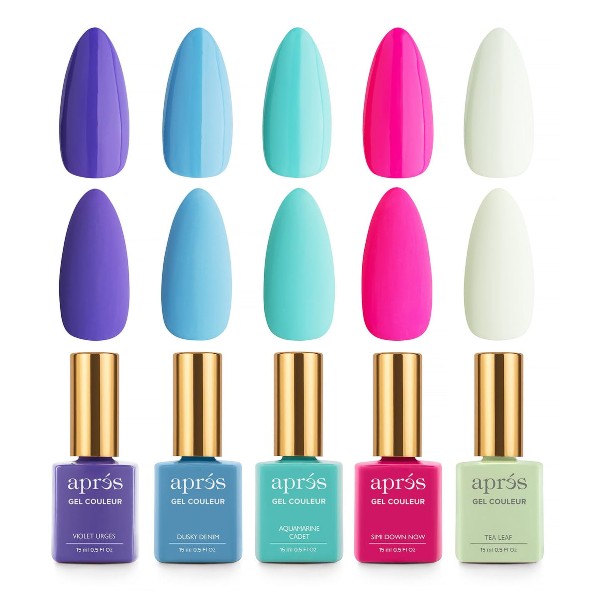 Apres Gel Couleur Combo Set, 5 Color Gel Nail Polish, Bright Nude Pastel Colors with Brush-X Nail Art Brush, 2024 Edition (Set 9)