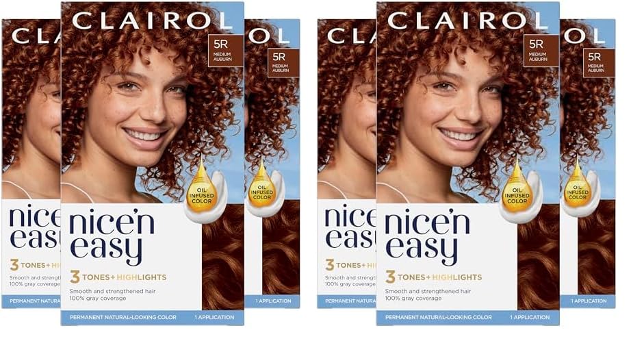 Clairol Nice'n Easy Permanent Hair Dye, 5R Medium Auburn Hair Color, Pack of 6