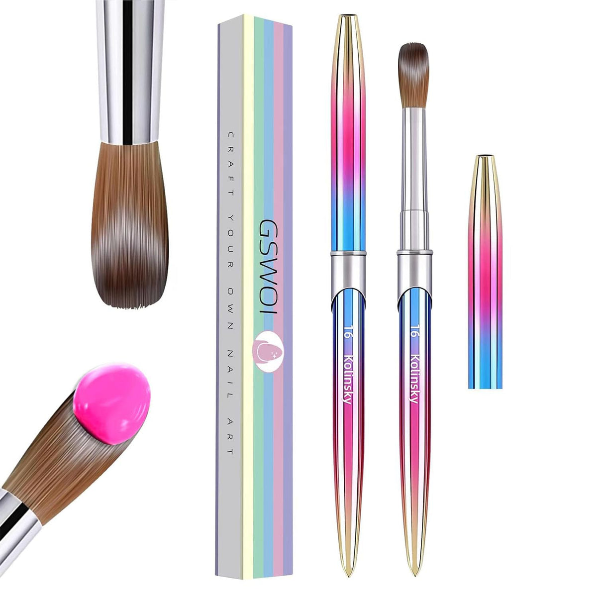 100% Kolinsky Acrylic Nail Brush Size 16,Pure Handmade Round Shape Nail Brushes For Acrylic Application,Professional Nail Art Brush Manicure for Women (#16)