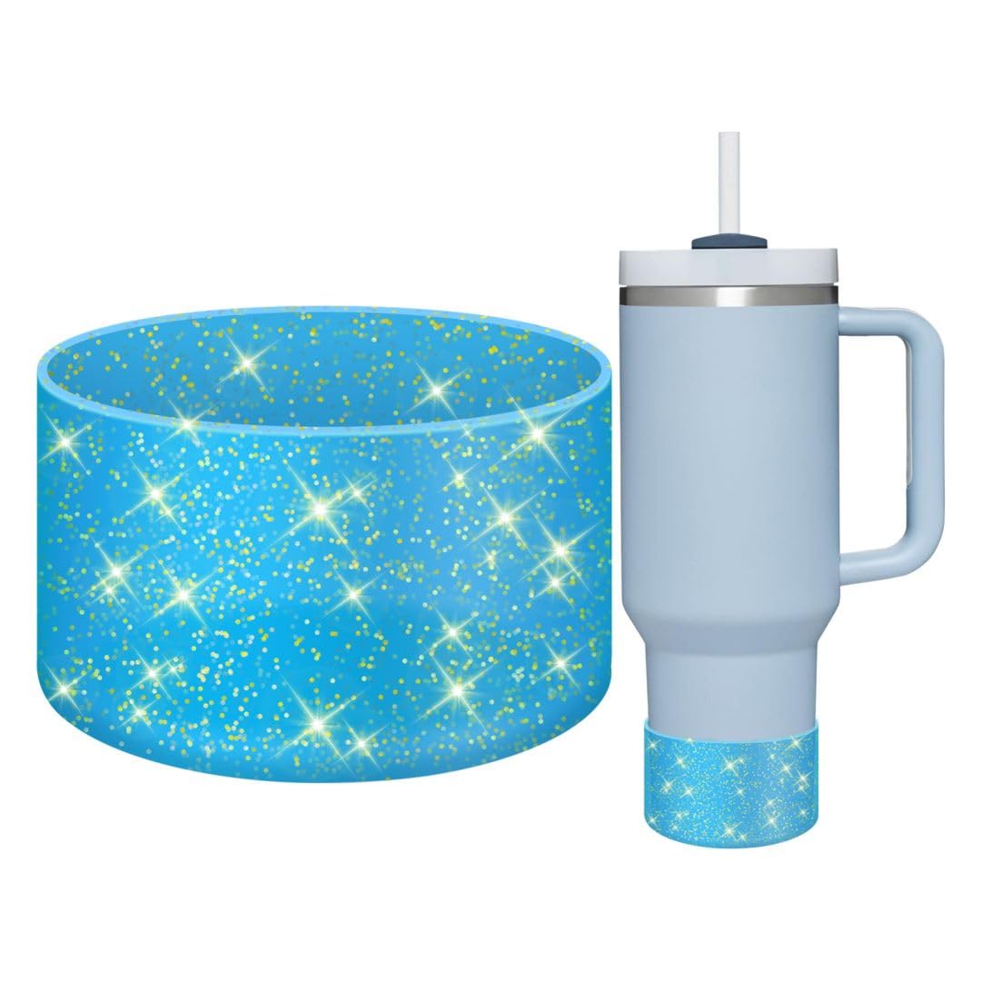 WUQID Protective Bling Silicone Boot Sleeve, Compatible with Stanley Tumbler 20-40oz & Hydro Flask Bottle 12oz-24oz, Glitter Reduces Dents Sleeve Cover for More Bottles/Tumblers Bottom of 2.83-2.95in