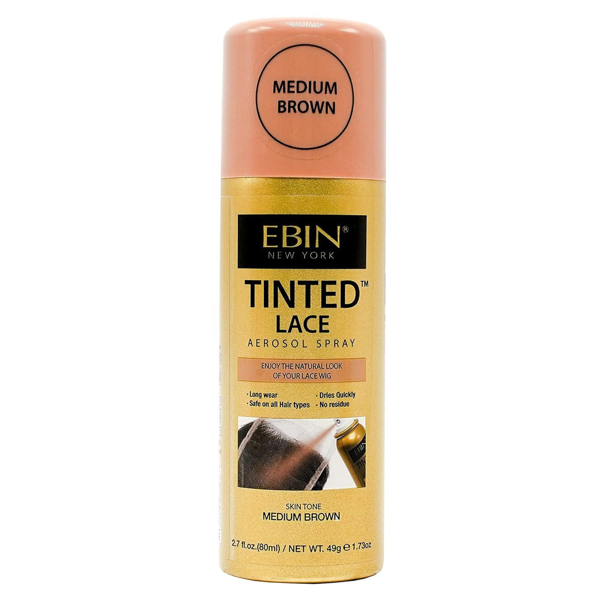 Tinted Lace Aerosol Spray - Medium Brown 2.7oz/ 80ml, Quick dry, Water Resistant, No Residue, Even Spray, Matching Skin Tone, Natural Look