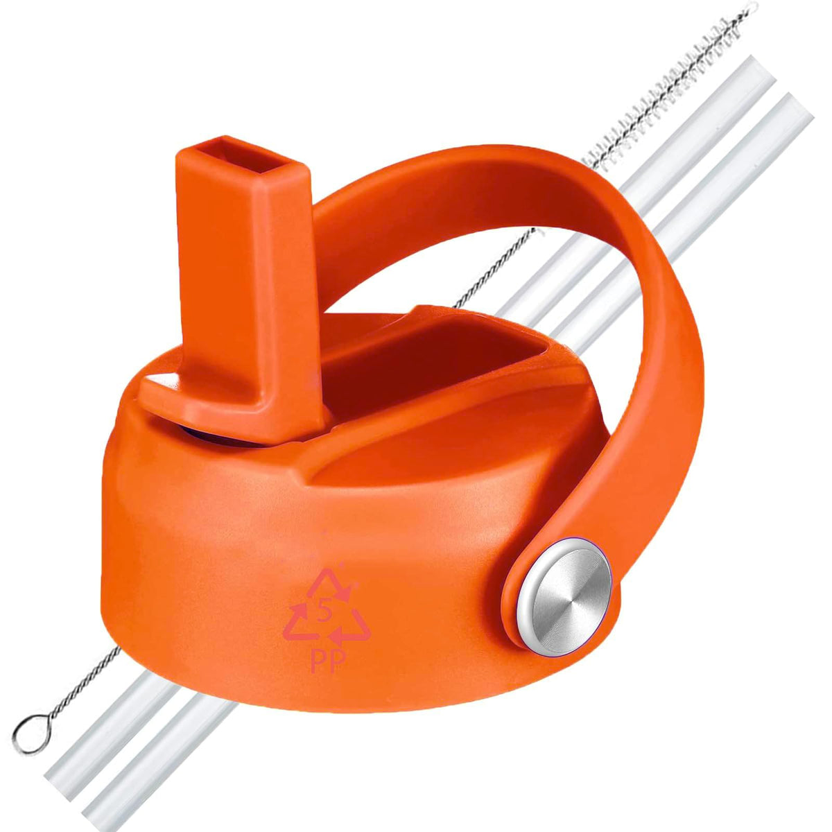 LLCJYYCY Lids with Straw for Hydroflask Wide Mouth 20 32 40 oz, Flex Straw Lid Fit for Hydro Flask Sports Water Bottles, Flexible Handle Replacement Lid Straws Cap Top Accessories (Bright Orange)