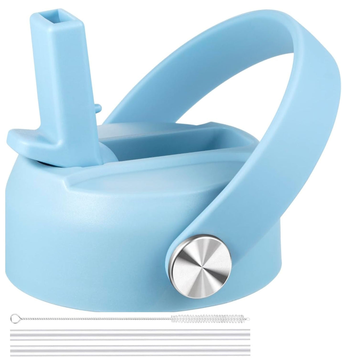 Straw Lid for Hydro Flask Wide Mouth Water Bottles, Top Lids with Straw Compatible with Hydro Flask 32 40 oz, Replacement Cap Wide Mouth Straws Flip Lid Flex Handle (Rain)