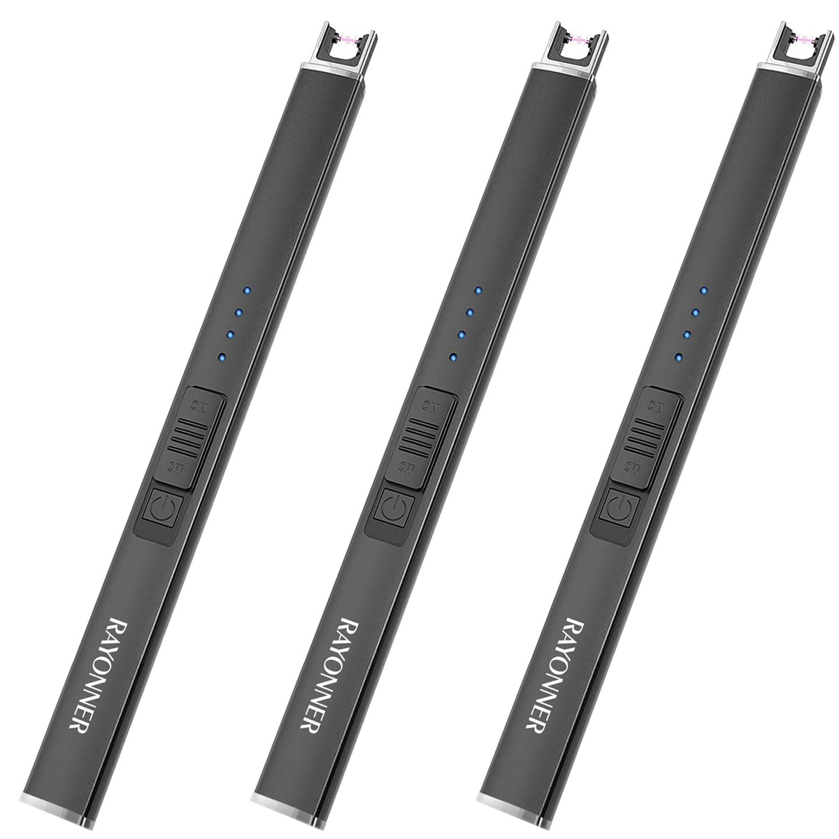 RAYONNER Electric Lighter Candle Lighter Rechargeable USB Lighter Arc Lighters (Black, 1 Count (Pack of 3))