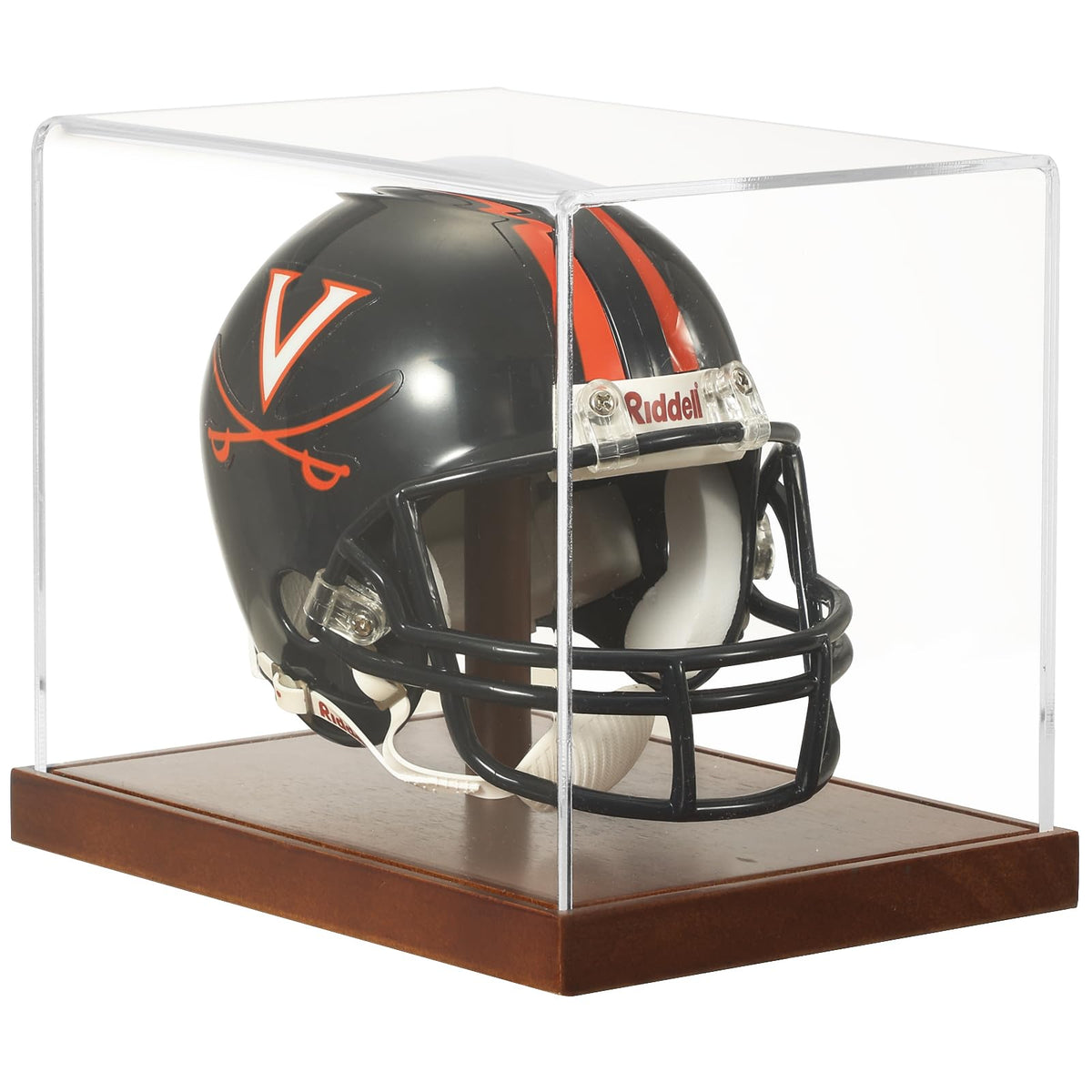 JupDec Mini Helmet Display Case, Acrylic Clear 1/2 Football Baseball Helmet Showcase, UV Protection Souvenirs and Collectibles Box with Solid Wood Base & Riser, Ideal Gift for Sports Enthusiast