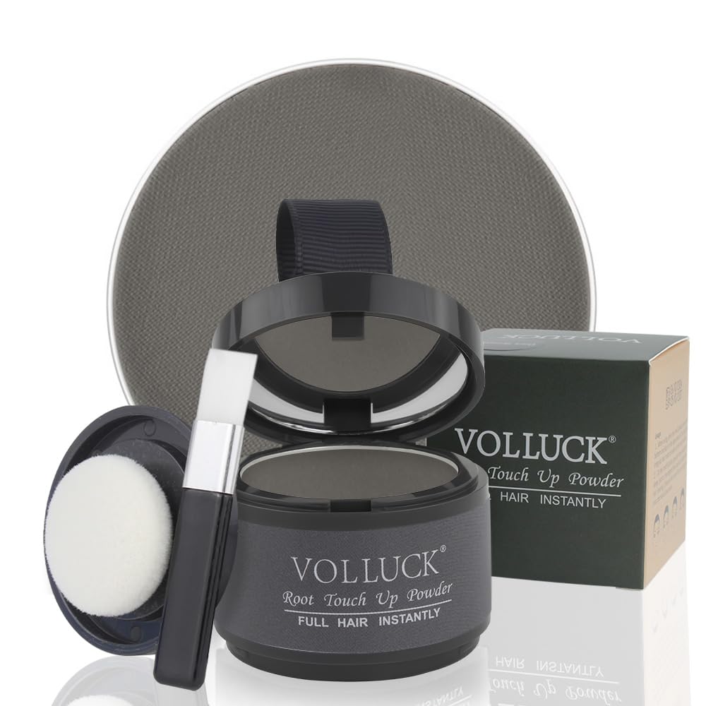 VOLLUCK Root Touch up Powder, Instant Hairline Powder for Thinning Areas and Gray Hair Coverage, Natural and Non-greasy Root Cover up for Women and Men (Gray, 0.14 Ounce)